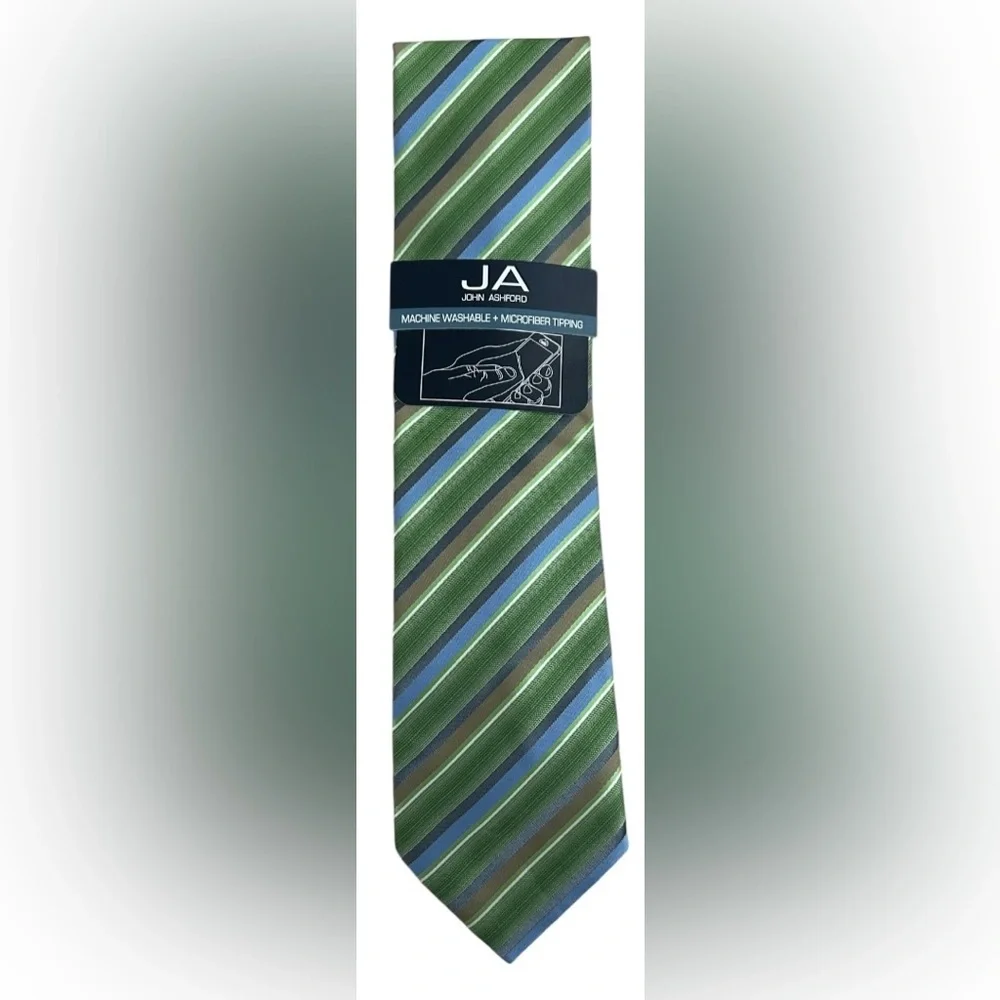 John Ashford | Men’s Green Striped Necktie | NWT